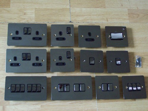 POLISHED BLACK NICKEL LIGHT SWITCHES AND PLUG SOCKETS