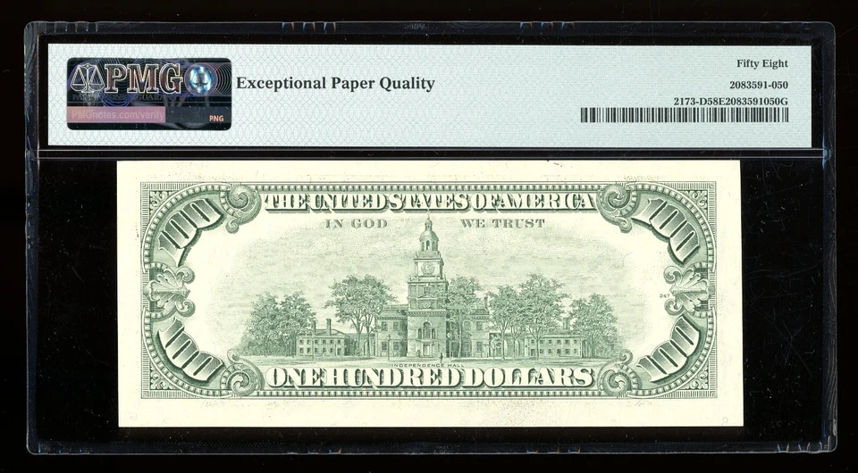 DBR 1990 $100 FRN Cleveland Fr. 2173-D PMG 58 EPQ Serial D66940240A - Image 2 of 2