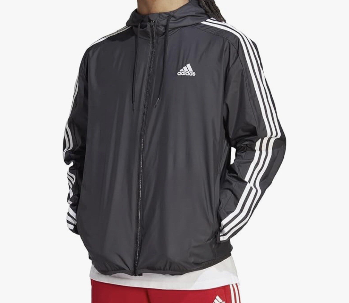 Adidas Essentials 3-Stripes Long Sleeve Hooded Windbreaker Jacket Men XL
