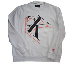 NUEVO CALVIN KLEIN JEANS Blanco CK LOGO Estampado Mezcla Algodón SUDADERA XXL/2XL
