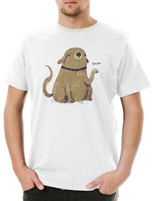 Give Paw Herren T-Shirt Comic Pfote Hund Hunde Dogs Dawg Liebe Love Gesicht Toon