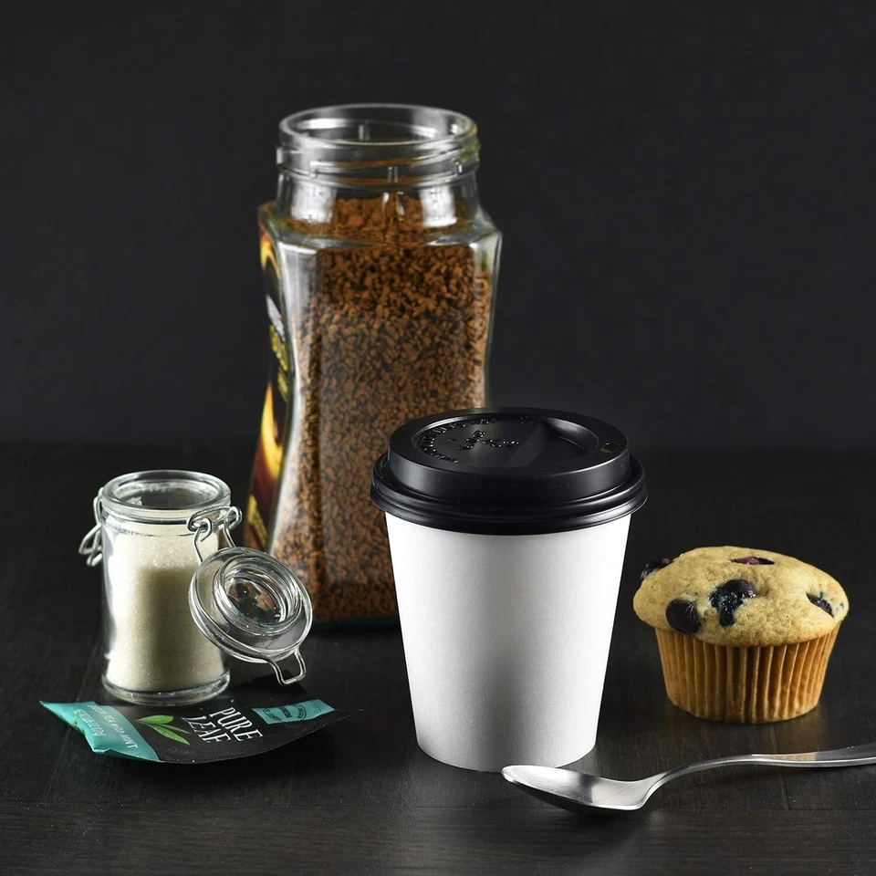 Disposable White Coffee Cups With Lid 8/12 OZ Bulk 100/600/1200 Pk Takeaway - image 2 of 4