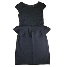 Express Dress Womens Size 2 Solid All Black Cap Sleeve Peplum Zip Lace Back LBD