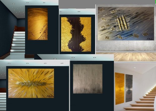 Kunstgalerie-moucha Gemälde Gold XXL 210x80 + Schattenfugenrahmen NEU - Picture 10 of 11