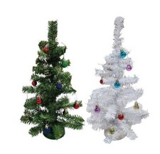 Decorated Christmas Tree Mini Tabletop Village Decor Green Shimmer White 15.5"