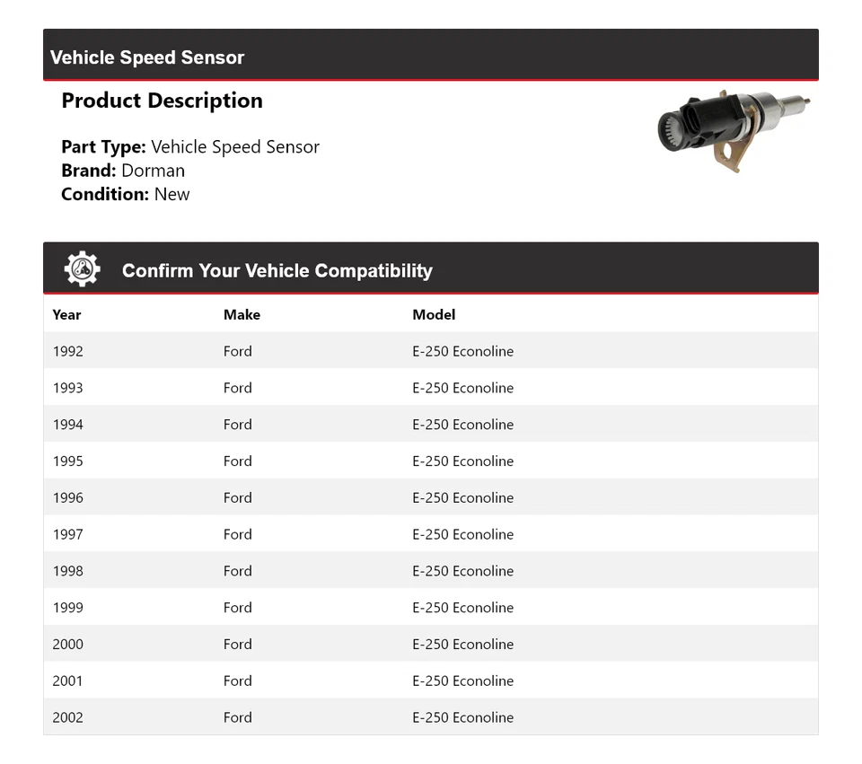 For 1992-2002 Ford E-250 Econoline Dorman Vehicle Speed Sensor 1993 1994 1995 - Image 2 of 4
