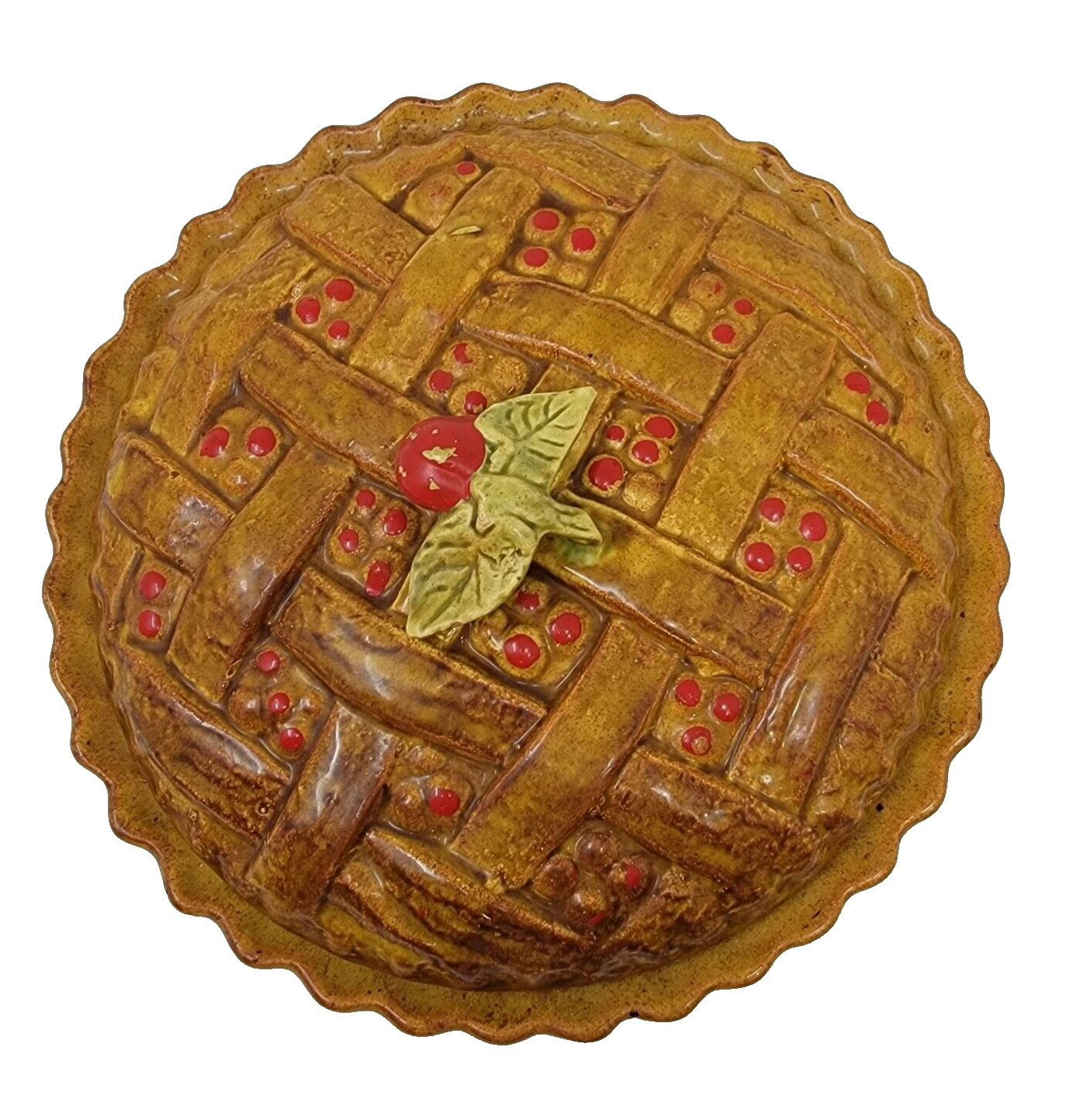 South Of The Border Vintage Ceramic Lattice Cherry Pie Dish/Pie Plate with Lid