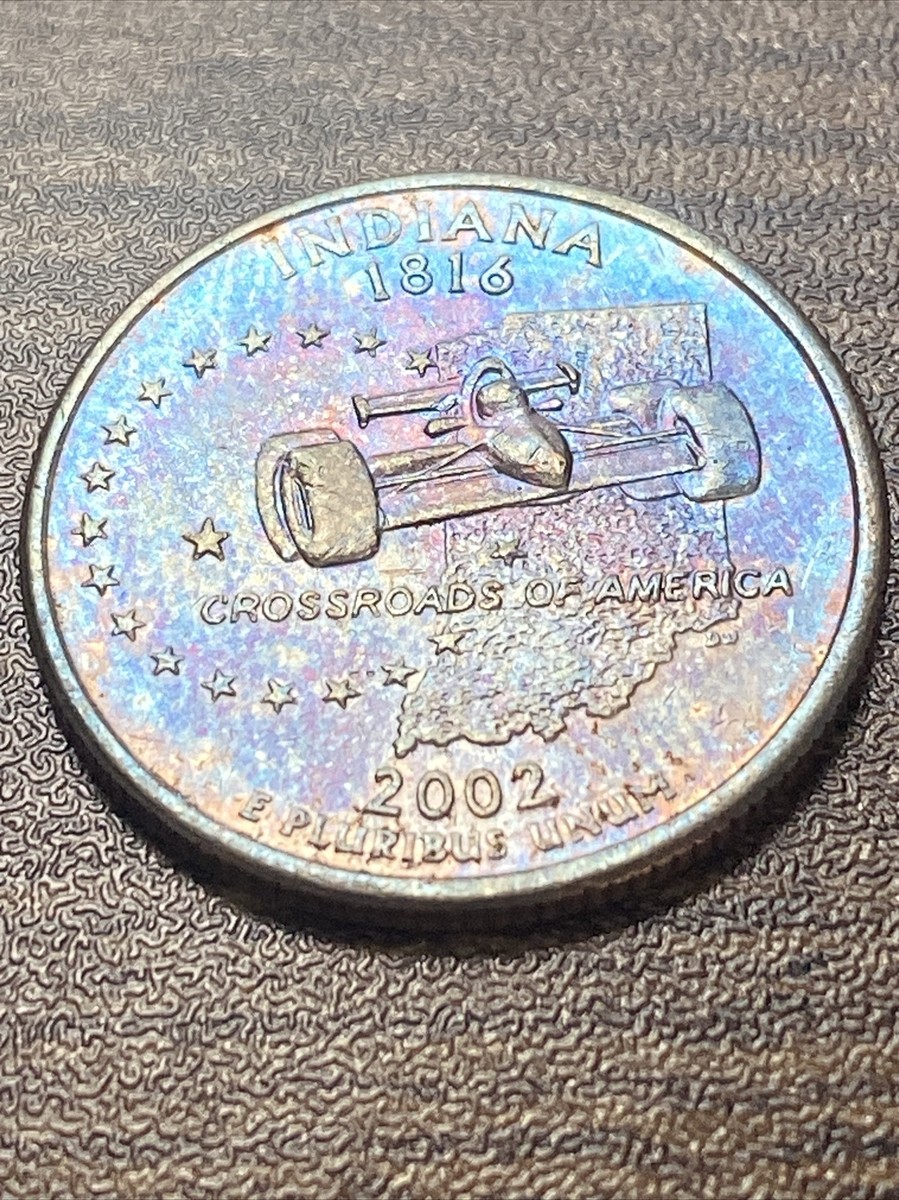2002 P Indiana State Quarter Actual Coin Breathtaking Unique Blue