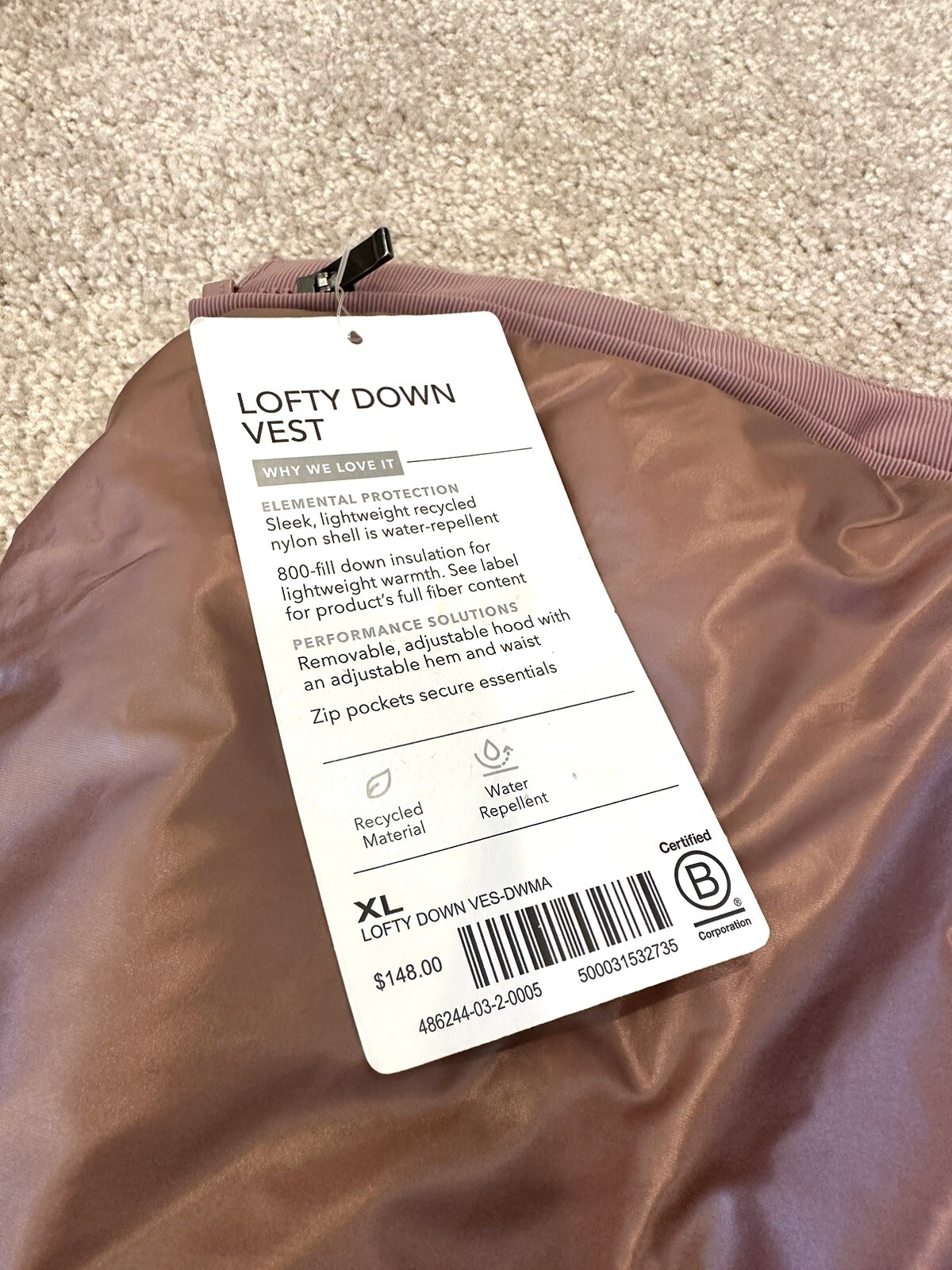 Athleta Lofty Down Insulated Water Repellent Vest Jacket Mauve XL 148 NWT eBay