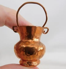 Hammered Copper Jug Pot With Handle Vintage Dollhouse Miniature 1"H 1:12 Scale