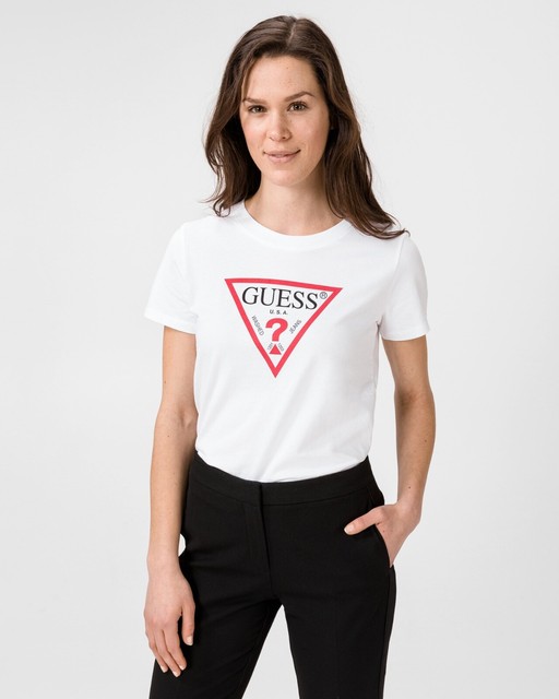 Guess Jeans Womens Triangle Logo T shirt Black White W0GI06K8HM0 Ship