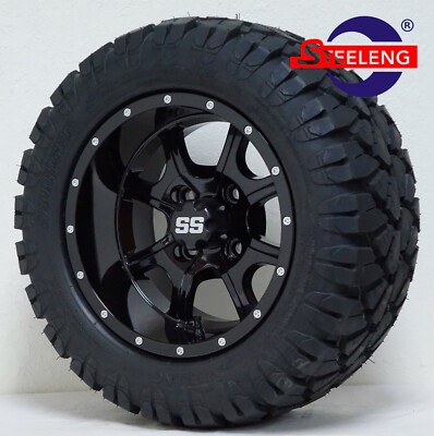 GOLF CART 12'' BLACK NIGHT STALKER WHEELS and 20'' STINGER ALL TERRAIN DOT TIRES 
