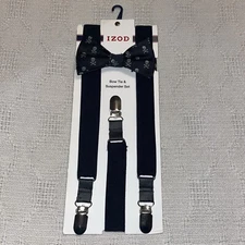 Izod Mens Bow Tie & Suspender Set Black Skull Motif Party Going Out NIB