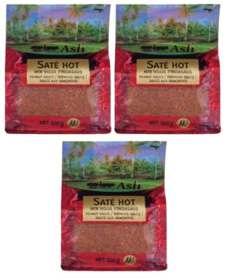 Asli Saté HOT Erdnuss Sauce (3x 200g) | Mix für Sateé-Sauce SCHARF Satay Peanut