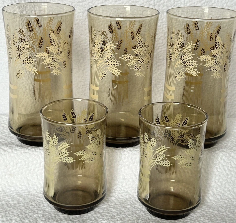 Libbey’s Franco 3 vasos de agua y 2 vasos de jugo patrón de choque de trigo MCM Foto 4 de 4