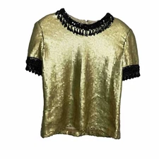Vintage 80s Victor Costa Gold Sequined Beaded Top Women 8 Cocktail Party Luxe