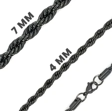 Stainless Steel Rope Chain Necklace - 24" Black Rope Chain Biker Necklace