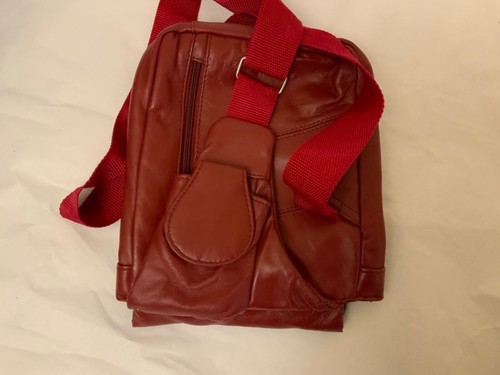 New Buxton Lambskin Leather Crossbody Bag Red Adjustable - Picture 6 of 7