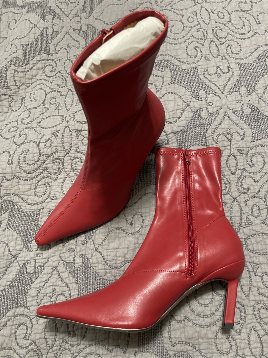 ASOS Topshop Kitten Heel Ankle Boots Shoes Zip Red Womens Size UK US 10