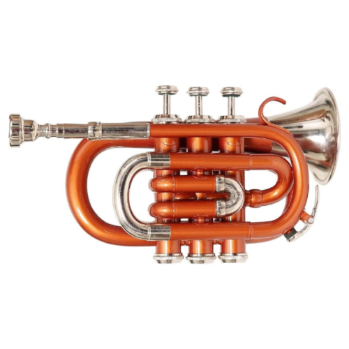 Pocket Trumpet Brass Bb Orange Lacquered/Nickel Plated By Zaima With Case - Picture 1 of 4