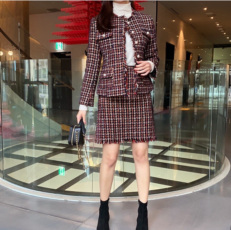 Korean Women's Tweed Jacket Skirt Set Size Small | eBay