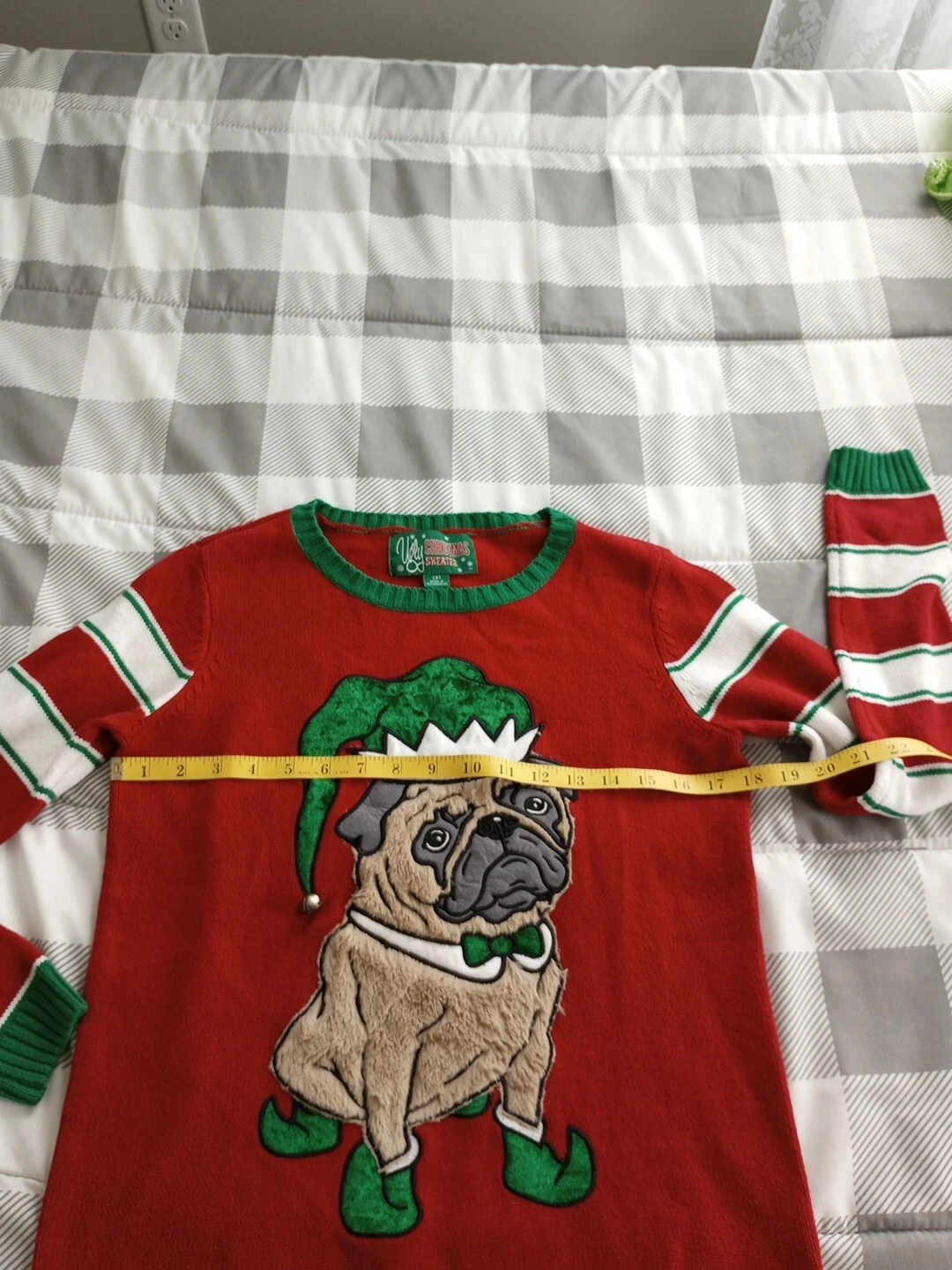 Women's Ugly Christmas Sweater Pug Candy Stripe Small
