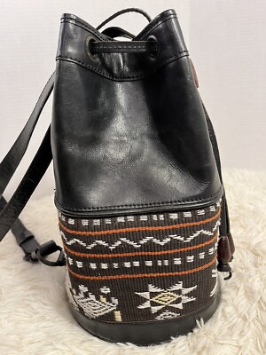 Vintage Leather Bucket Bag Drawstring Western Tribal Purse  display picture 3