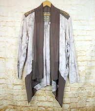 LOGO Lori Goldstein Hand Tie-Dye Cardigan Women XL Gray Crochet Lace Chiffon