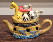 Vintage Noahs Ark Ceramic Hinged Trinket Box with Noah Inside
