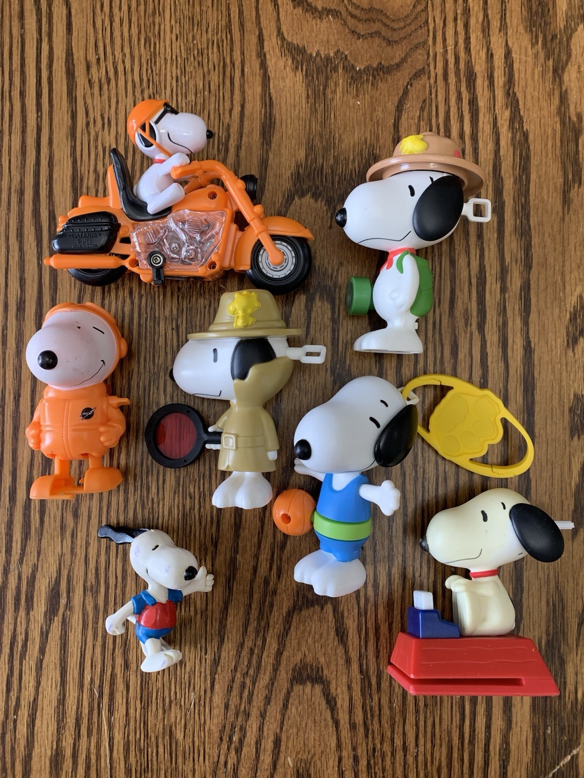 Snoopy Toy Lot of 7 Wind-Ups Including Motorcycle and Mini Figure