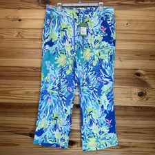 Lilly Pulitzer Calley pants brilliant blue wade and sea Size 12 100 linen NEW