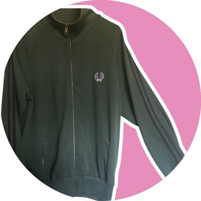 Fred Perry Vintage Track Jacket Mens Sz Large Full Zip Warm Up Green & Black 