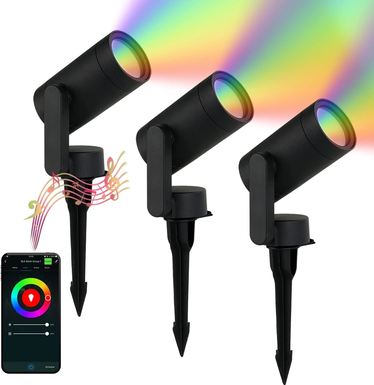 RGBW Smart Landscape Lighting - 3 Pack App-Controlled Waterproof Spotlights
