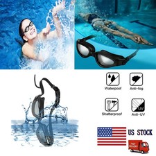 Clear Anti-Fog UV Swim Goggles Adjustable Waterproof with Ear Plugs for Adults