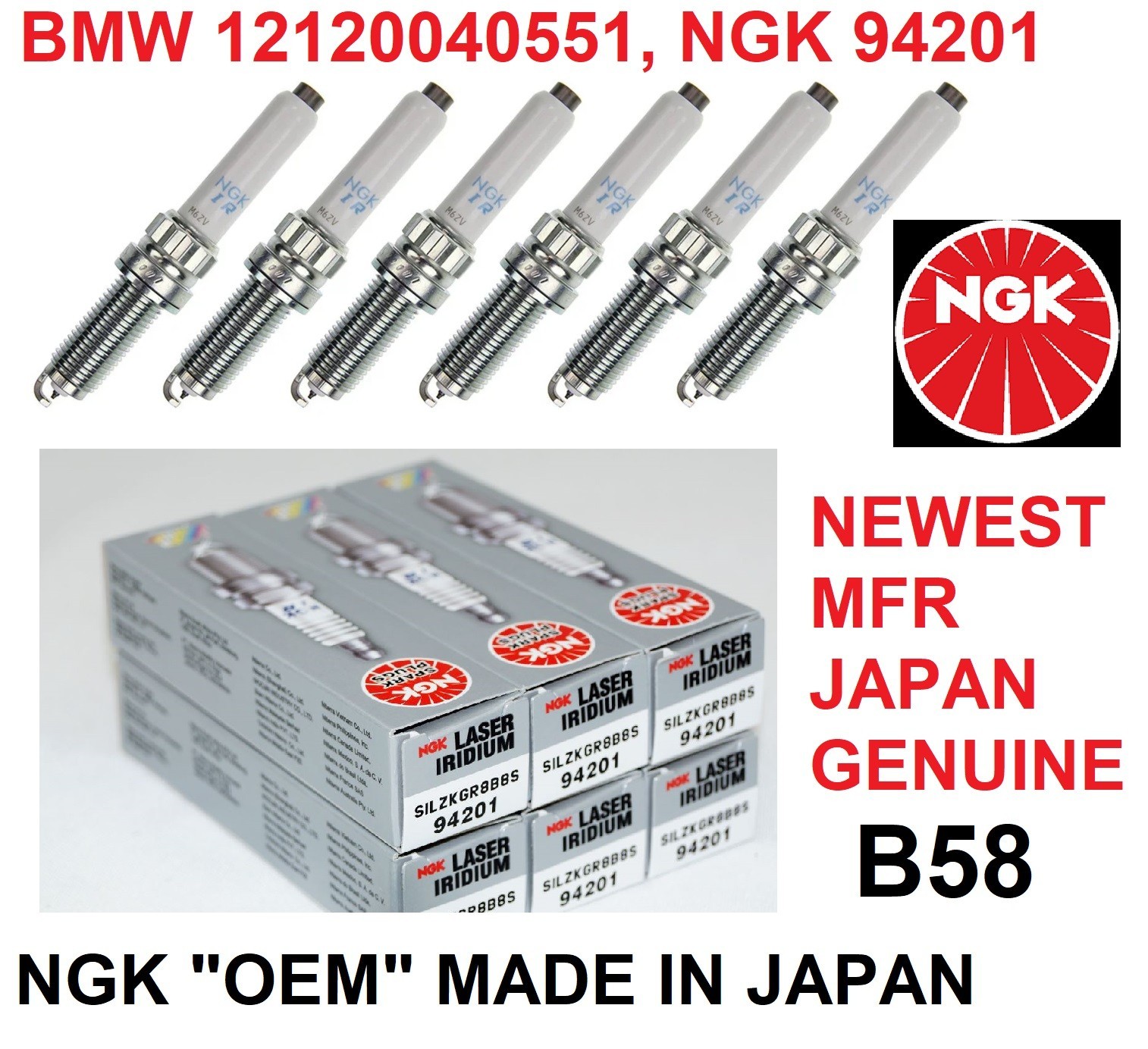 NGK SPARK PLUGS OEM BMW 230i 330i 340i 430i 440i 530i 740i   B58  94201 NGK NO