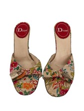 Dior SS 2003 Galliano Silk Floral Padlock Sandals Vintage Y2K Dior Heels EU 39