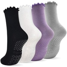 4 Pairs Pilates Yoga Grips Socks Non Slip Women Reformer Hospital Sticky