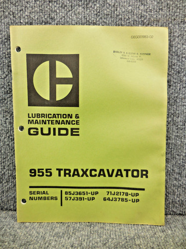 CAT Caterpillar 955 Traxcavator Loader Lubrication & Maintenance Guide Manual