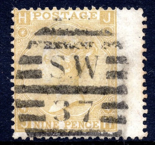 QV 1867-1880 9d Pale Straw SG111 Plate 4 Letters JH Wmk Spray of Rose Good Used