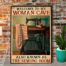 Sewing Machine Woman Cave Also Known As The Sewing Room Vintage Paper Poster ...