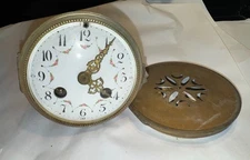 Antique French Nouveau Clock Movement- Floral Porcelain Dial & Back Door