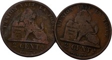 Belgium 2 Cent 2 Piece 1873 Original Coin #VTA258