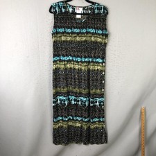 Beack Dress Womens 10 Black Geometric Rayon Maxi Smocked Tank Casual Artsy