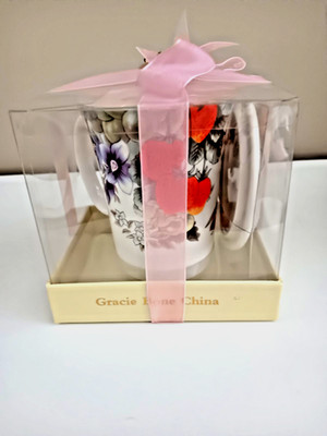 New Stechcol Gracie Bone China Floral & Fruit Design Coffee Tea Cup Mug & Lid