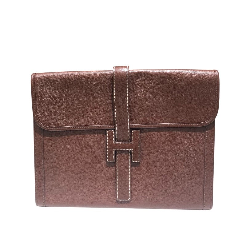 HERMES Gigier GM E Brûlée Courchevel Leather Briefcase Bag 2082