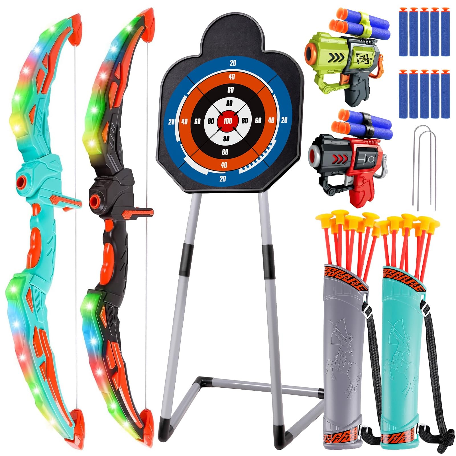 2 Pack Bow and Arrow for Kids Sports and Outdoor Play Toys Archery Set with L...