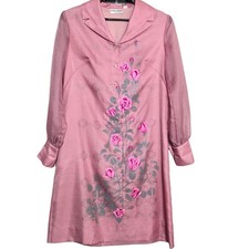 ALFRED SHAHEEN Vintage 70s PINK ROSE PRINT SHIRT DRESS Size Medium Hawaiian