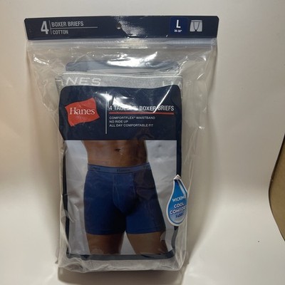 HANES Mens Boxer Briefs Size Large  Cool Comfort Tag-less Blue Grey & Black  NIB
