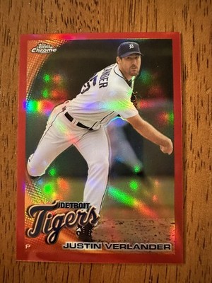 2010 Topps Chrome Justin Verlander #134 Red Refractor /25 SP Tigers HOF