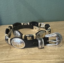 Justin Rodeo Western Womens 30" Leather Silver Plated Medallion Concho Belt Vtg